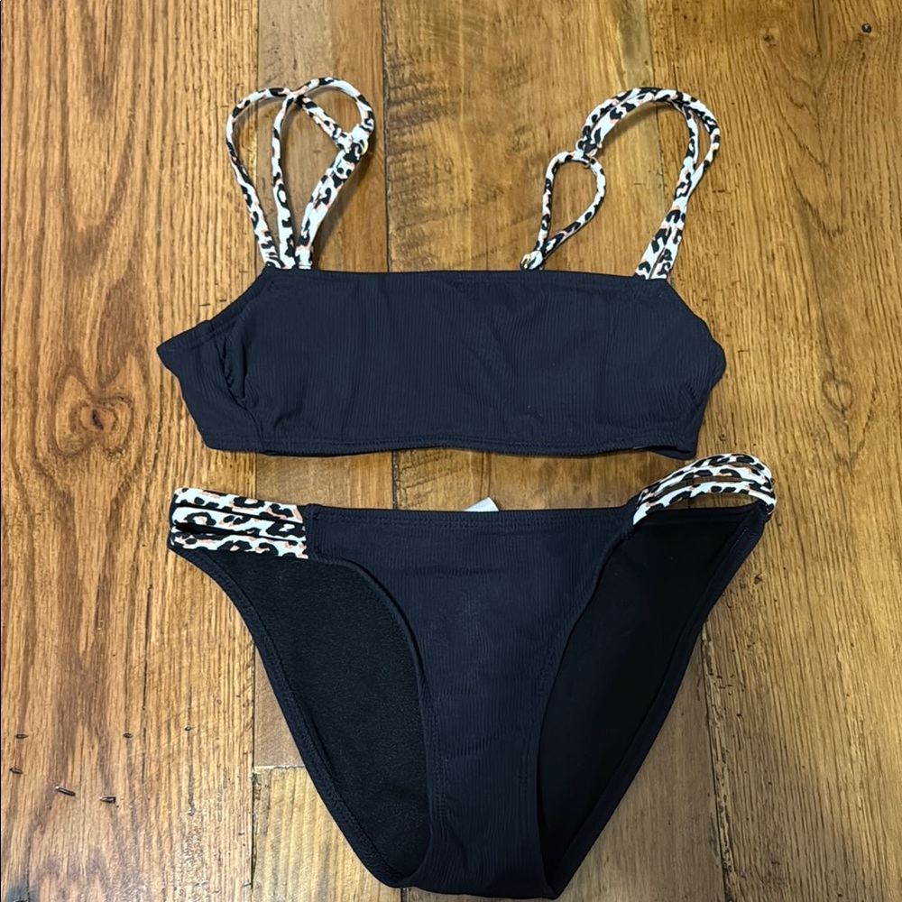 Black Bikini with Leopard Straps